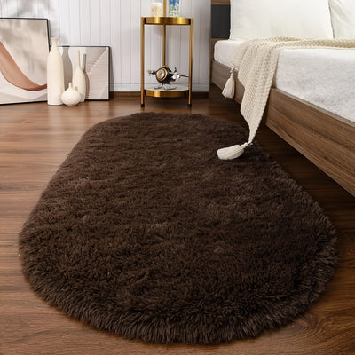 Alfombra ovalada, suave y mullida, antideslizante de poliéster, lavable a máquina, color sólido, liviana, fácil cuidado, ideal para dormitorio, sala, entrada o pasillo - Uso en interiores