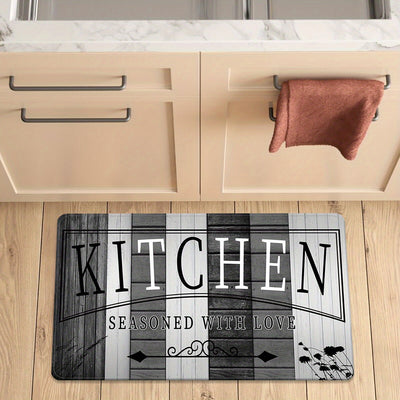 Tapete de cocina absorbente de impresión premium - Tapete de piso de poliéster duradero y antideslizante con diseño "KITCHEN", ideal para entrada, sala de lavandería, baño, pasillo, sala de estar, decoración de dormitorio, tapete de sala de lavandería |