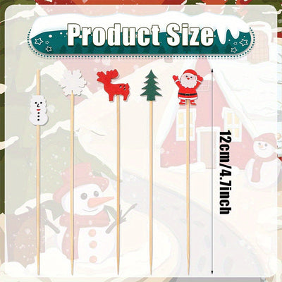 Juego de 30 Piezas de Adornos para Cócteles Navideños - Decoraciones Festivas de Madera para Bebidas y Aperitivos con Diseños de Copos de Nieve, Muñecos de Nieve, Renos y Árboles para Fiestas Navideñas
