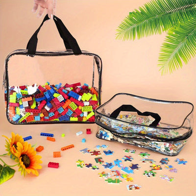 Bolsa de Almacenamiento de Juguetes de PVC Transparente Grande - Impermeable, Organizador con Cremallera para Bloques de Construcción, Rompecabezas, Libros y Artículos de Aseo - Estuche de Viaje de Plástico Duradero