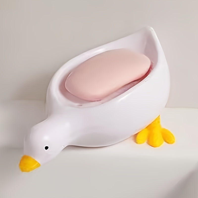 1 unidad de jabón en forma de pato lindo, bandeja de drenaje de jabón ovalada de plástico, accesorio de baño rack de almacenamiento de jabón, decoración para el hogar y cocina