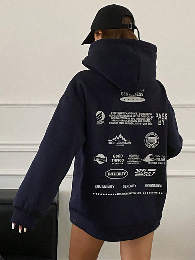 Dazy sudadera con capucha de unicolor y holgada con forro polar para mujer