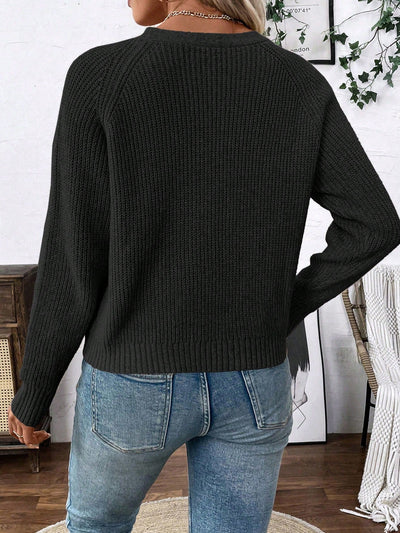 Lune chaqueta de punto de manga larga casual con cuello en v y manga raglan para mujer, con diseno minimalista y ajuste holgado para otono/invierno