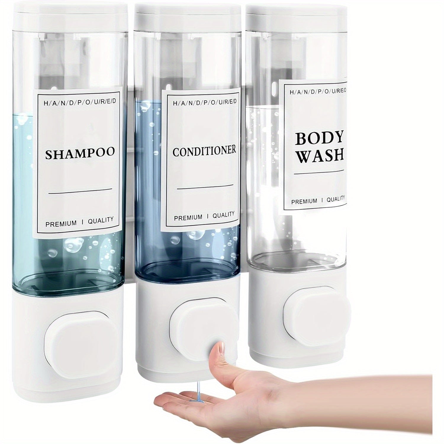 Dispensador de Jabón Montado en la Pared, Dispensador de Gel de Ducha, Dispensador Triple de Champú y Acondicionador Sin Taladrar ABS para Baño Cocina Mercado Hotel Restaurante 300ML*3