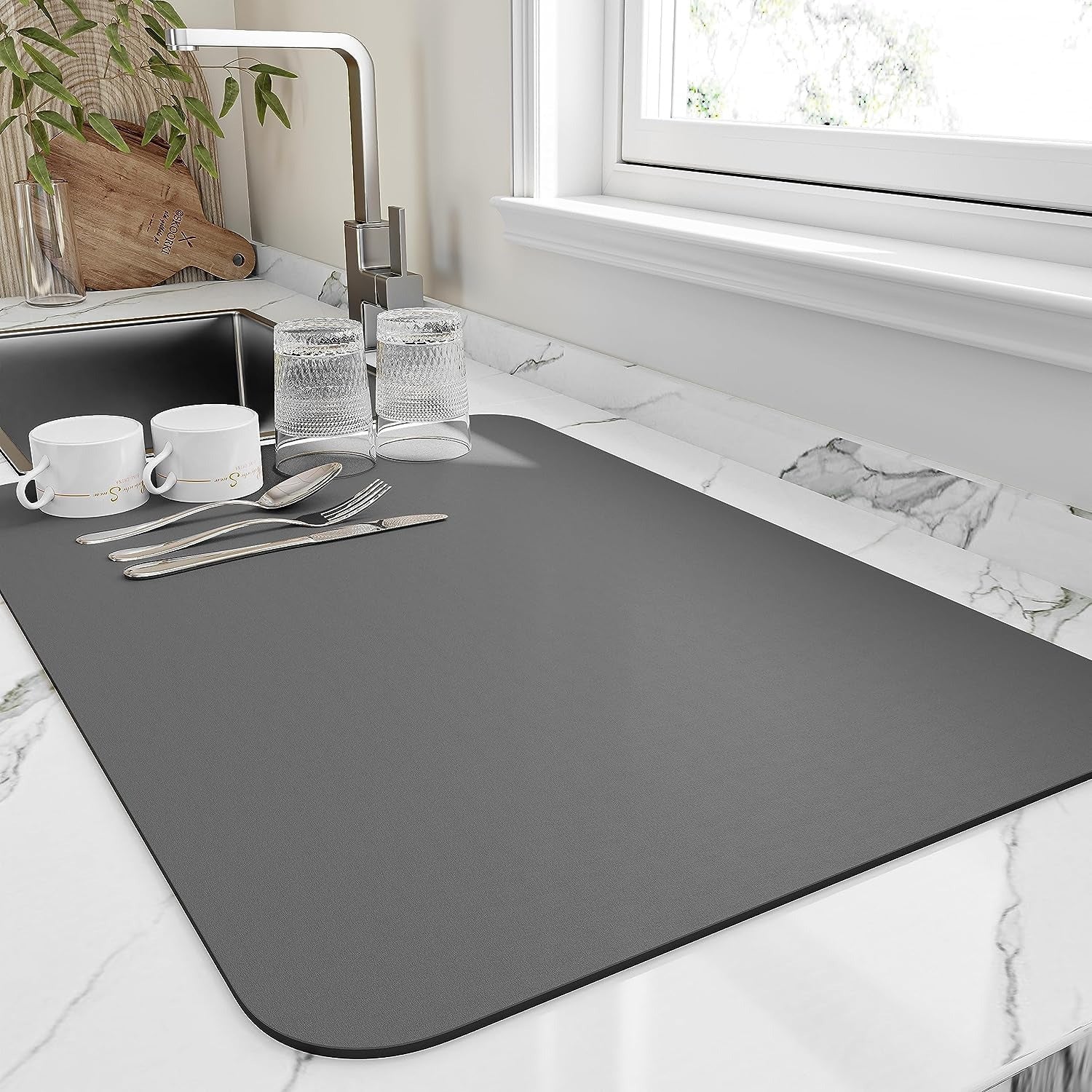 Alfombrilla de cocina ultraabsorbente - Resistente al calor, antideslizante, con respaldo de goma, escondedor de manchas para encimera, ideal para uso doméstico y restaurante, superabsorbente, accesorios para secado de platos y cocina de RV