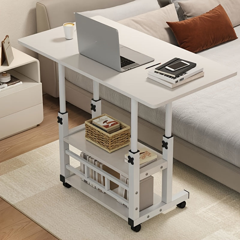 Escritorio Plegable Versátil con Ruedas, Altura Ajustable y Estante de Almacenamiento - Perfecto para Dormitorio, Sala de Estar o Uso en Oficina al Aire Libre