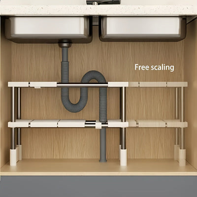 Organizador Ajustable y Versátil para Debajo del Fregadero - Acero Inoxidable y Plástico, Estante de Almacenamiento Multinivel para Armarios de Cocina y Baño, Diseño que Ahorra Espacio