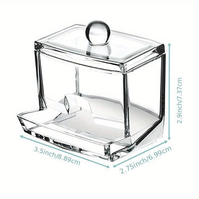 1pc Soporte de bastoncillos de algodón de gran capacidad, contenedor de almacenamiento de plástico transparente con dispensador de fácil acceso, sin perfume, organizador que ahorra espacio para encimeras de baño, suministros para el hogar y la cocina