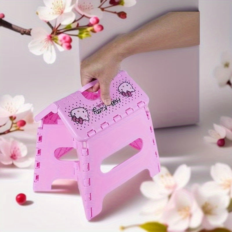 Taburete plegable de plástico con temática de gatito adorable - Impermeable y portátil, taburete rosa para decoración del hogar y fiestas