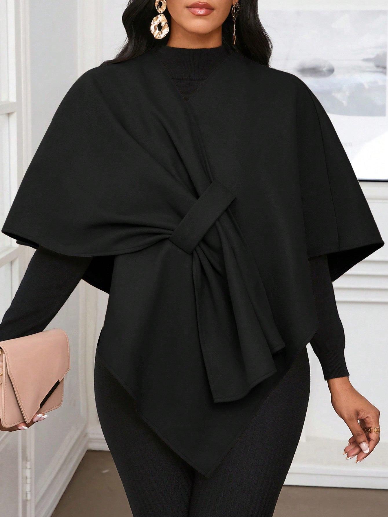 Lady poncho para mujer con diseno de drapeado en la cintura y lazo