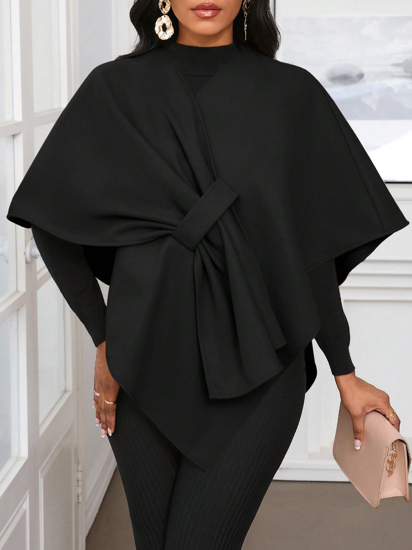 Lady poncho para mujer con diseno de drapeado en la cintura y lazo