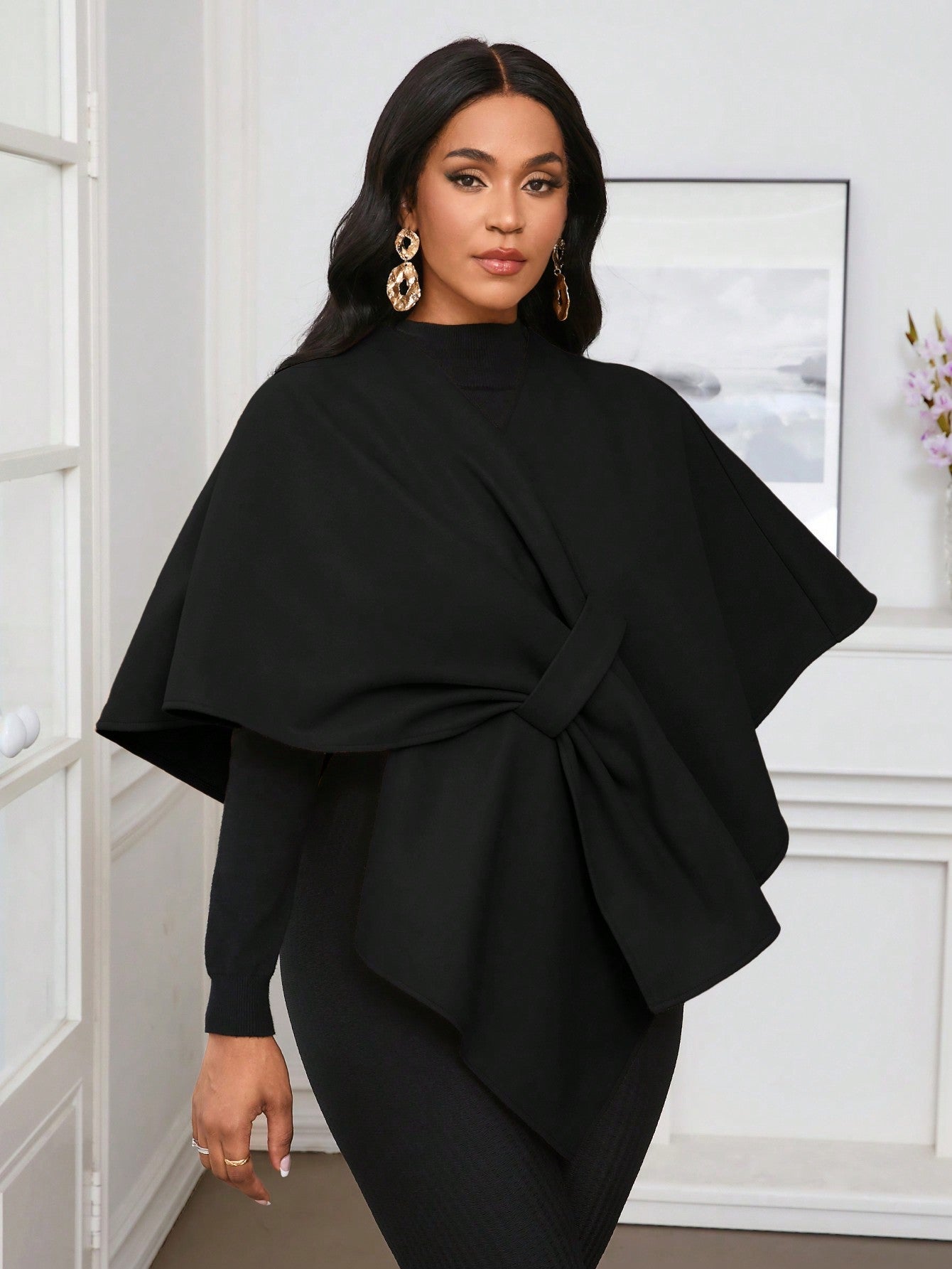 Lady poncho para mujer con diseno de drapeado en la cintura y lazo