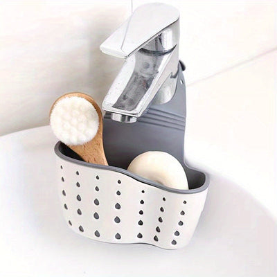 Organizador de Fregadero de Cocina que Ahorra Espacio con Porta Jabón y Paño de Cocina - Cesta de Drenaje Colgante Ajustable para Almacenamiento Eficiente