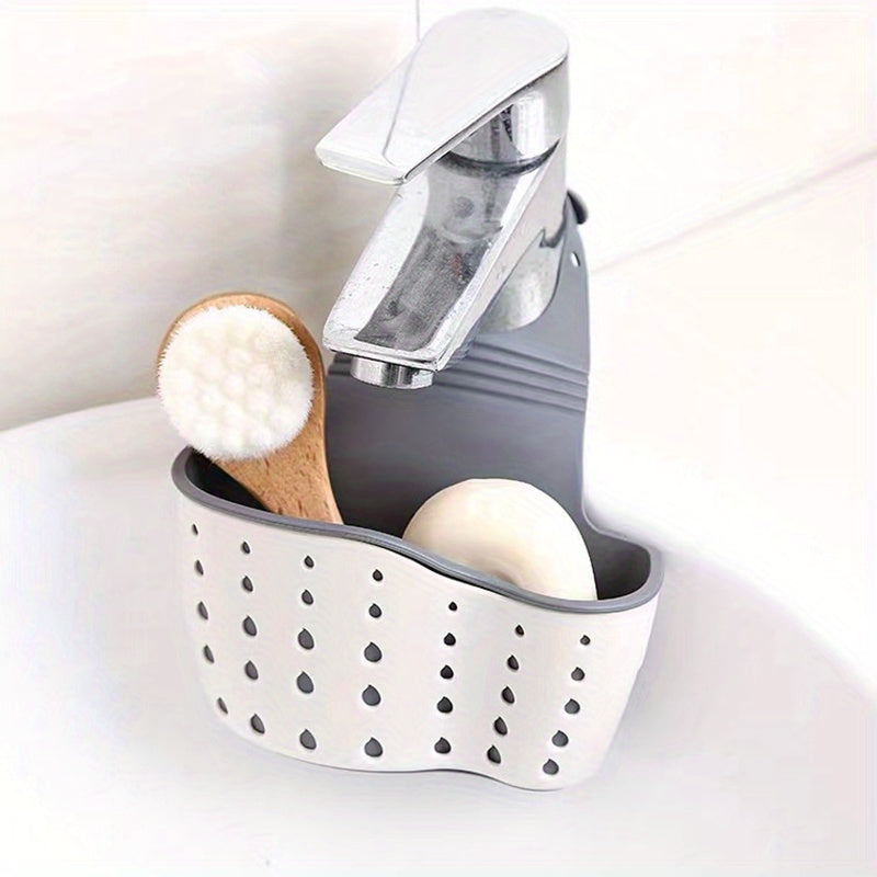 Organizador de Fregadero de Cocina que Ahorra Espacio con Porta Jabón y Paño de Cocina - Cesta de Drenaje Colgante Ajustable para Almacenamiento Eficiente