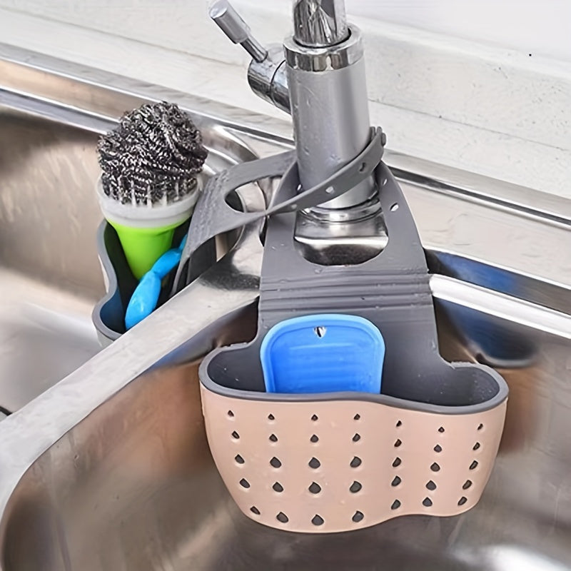 Organizador de Fregadero de Cocina que Ahorra Espacio con Porta Jabón y Paño de Cocina - Cesta de Drenaje Colgante Ajustable para Almacenamiento Eficiente