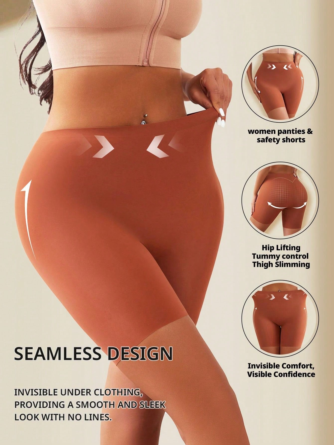 1 pieza short moldeador sin costuras de talle alto, ropa interior de control para mujeres, marron