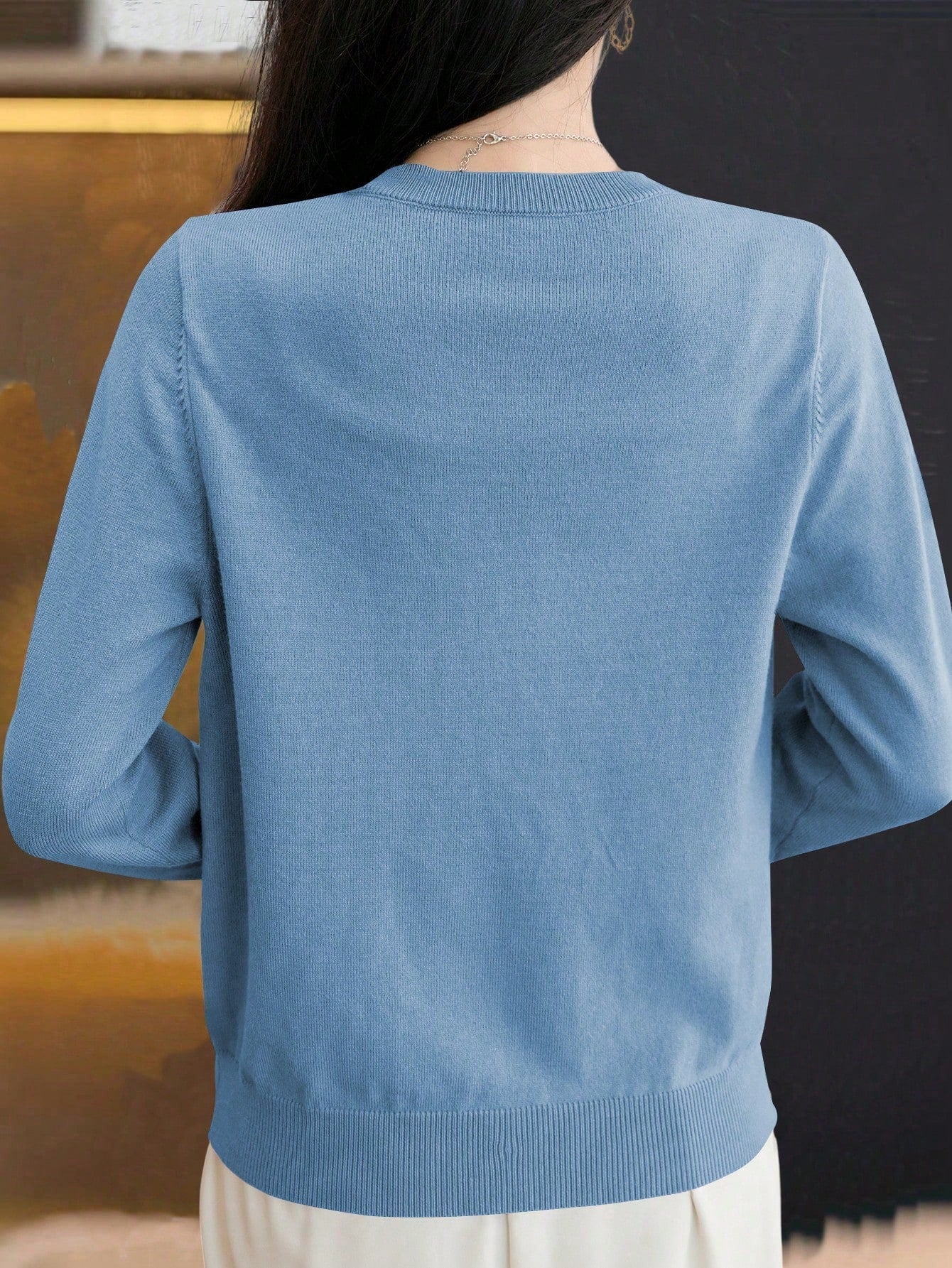 Essnce cardigan suelto y casual de mujer de un solo abotonado, de color liso, manga larga, para otono/invierno