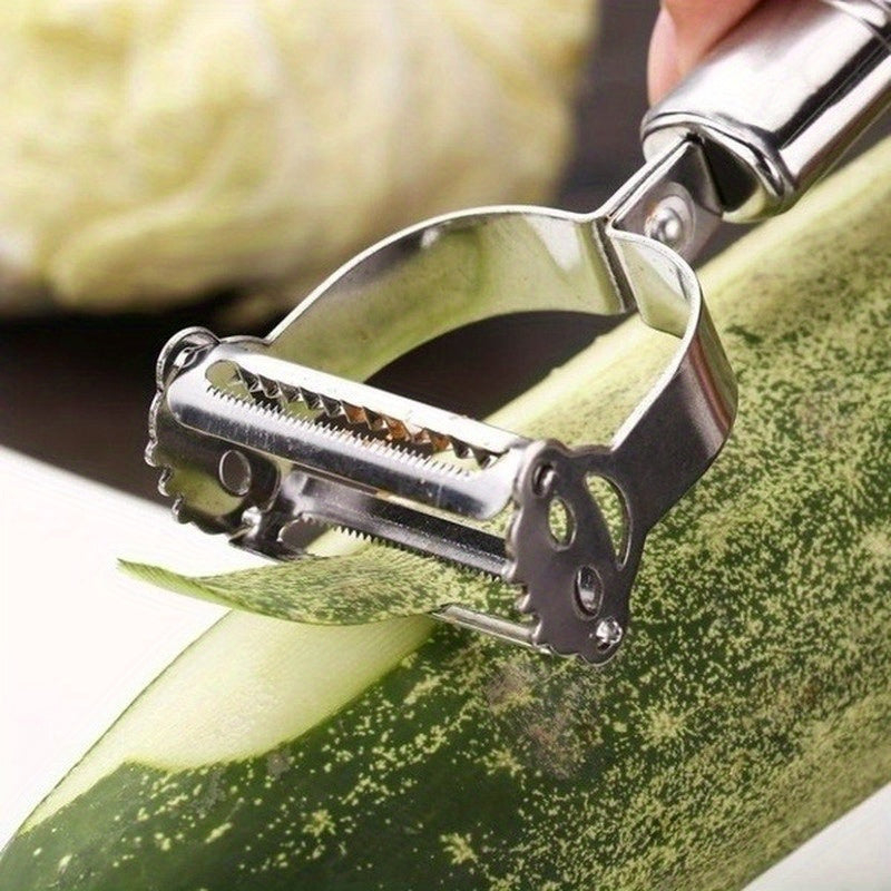 RV imprescindible. 1pc Acero inoxidable multifuncional pelador de frutas y verduras, rallador, cortador y picador - Herramienta de cocina fácil de usar para pelar, cortar y descorazonar frutas y verduras - Esenciales compactos para cocineros en casa