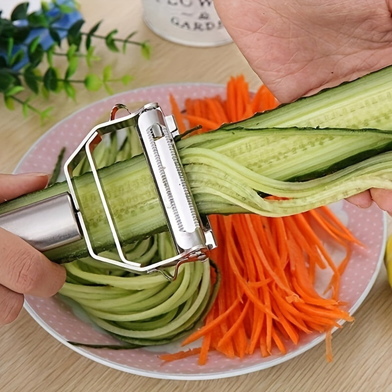 RV imprescindible. 1pc Acero inoxidable multifuncional pelador de frutas y verduras, rallador, cortador y picador - Herramienta de cocina fácil de usar para pelar, cortar y descorazonar frutas y verduras - Esenciales compactos para cocineros en casa
