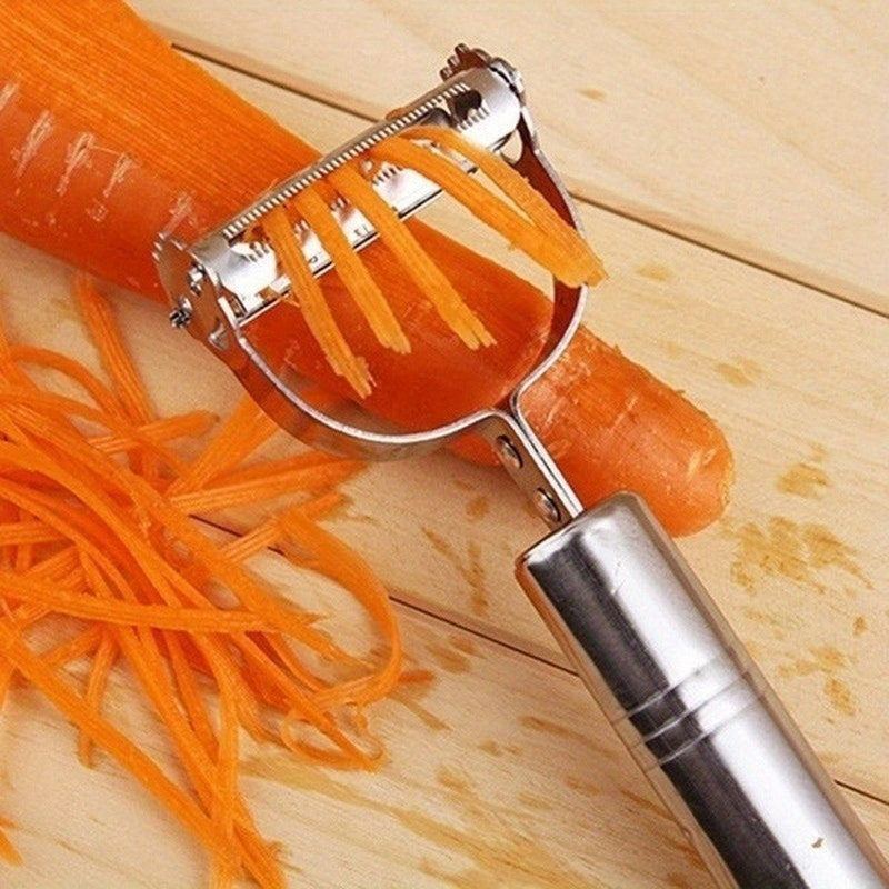RV imprescindible. 1pc Acero inoxidable multifuncional pelador de frutas y verduras, rallador, cortador y picador - Herramienta de cocina fácil de usar para pelar, cortar y descorazonar frutas y verduras - Esenciales compactos para cocineros en casa