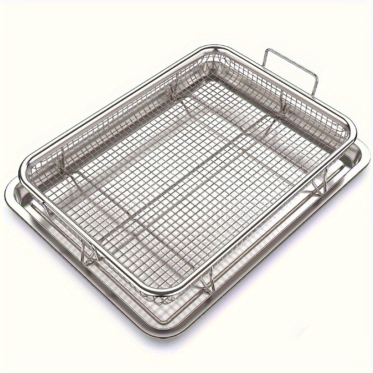 Juego de 2 cestas de acero inoxidable para horno y freidora de aire, Bandejas de caja crujiente de 12.8"x9.6", Sartenes de metal para barbacoa, suministros y accesorios de cocina