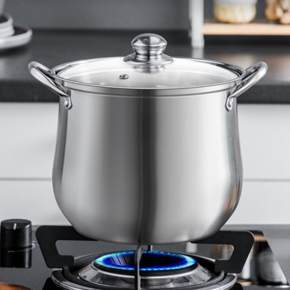 1pc Olla de Sopa de Acero Inoxidable de Gran Capacidad, Cocina Multiusos Reforzada para Estofar, Hervir, Cocinar al Vapor, Compatible con Estufas de Inducción y Gas, No Requiere Batería