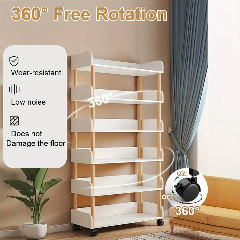 Estante de 5 niveles blanco, 78.74x30.48x137.16cm, Madera y tablero de fibras, Librería de oficina autónoma, Multiusos para hogar, cocina, estudio, baño, Montaje fácil, Ruido bajo, Rotación 360°, Sin daño al piso