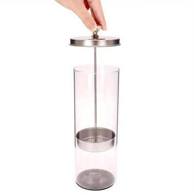Jarrón de vidrio de acero inoxidable para desinfectar herramientas en salones de belleza y cuidado de uñas.