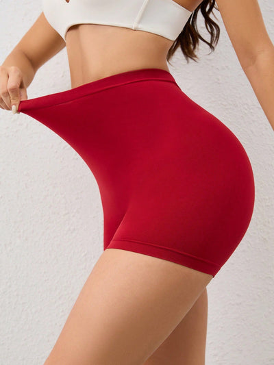 Shorts de seguridad de cintura alta de color solido para mujer