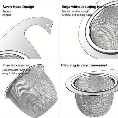 1pc Colador de Fregadero de Cocina en Forma de Cisne de Acero Inoxidable - Cesta de Drenaje de Malla Fina con Diseño Colgante para una Eficiente Separación de Residuos Alimentarios, Ayuda para las Tareas Domésticas | Diseño en Forma de Cisne | Colador de