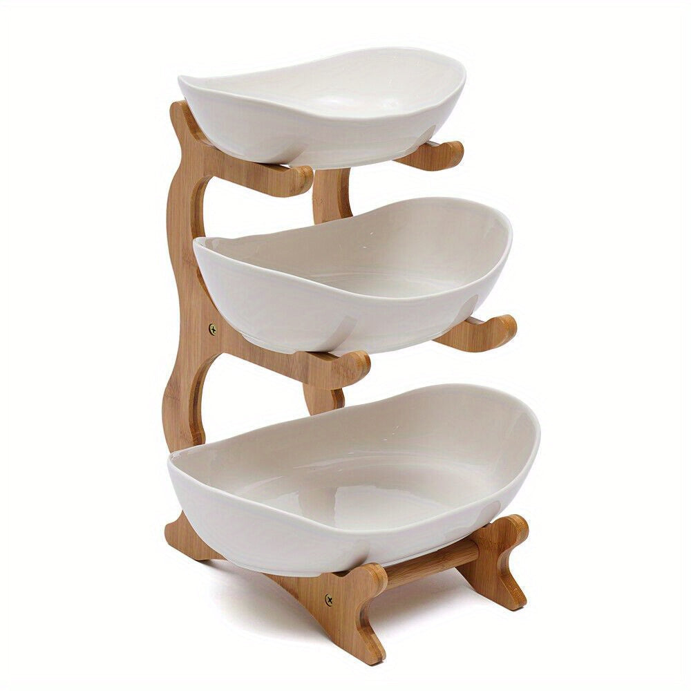 Bandija de frutas y verduras de cerámica con estantería de madera para la cocina del 3er piso