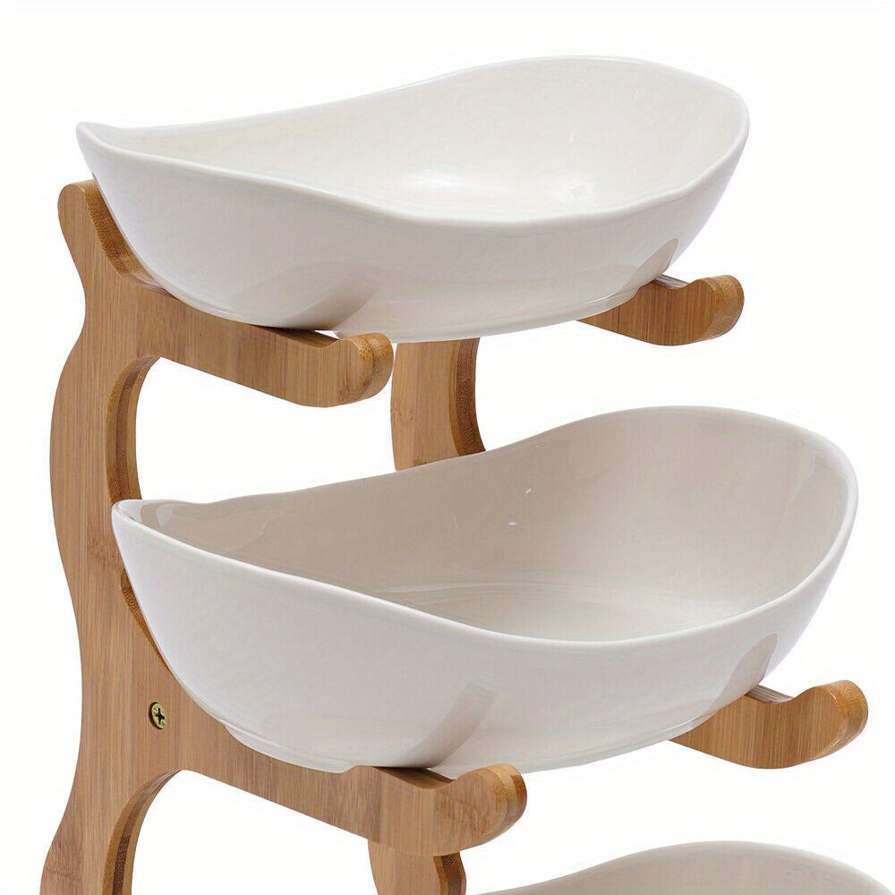 Bandija de frutas y verduras de cerámica con estantería de madera para la cocina del 3er piso