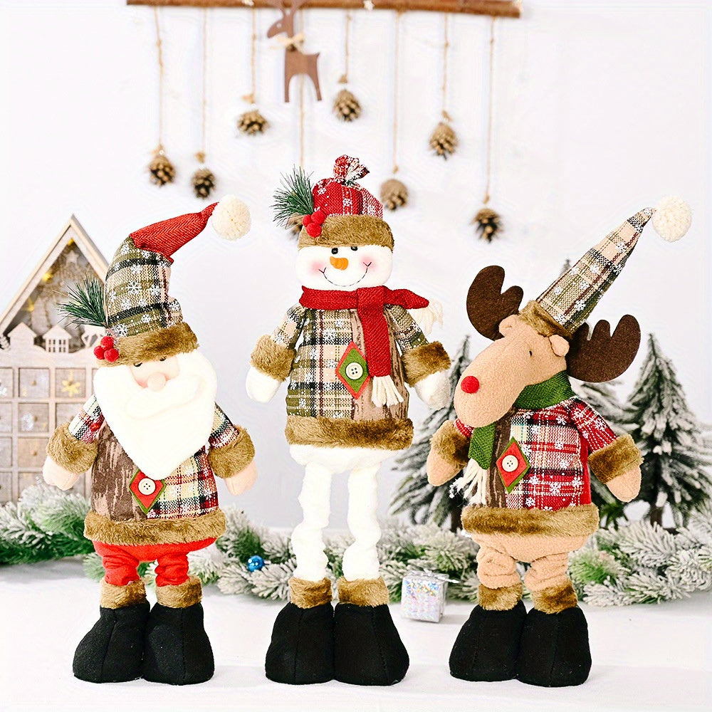 1/3 Nuevo Retro de Navidad Copo de Nieve Tela a Cuadros Telescópica Muñeca Hotel Centro Comercial Decoración Navideña Adornos