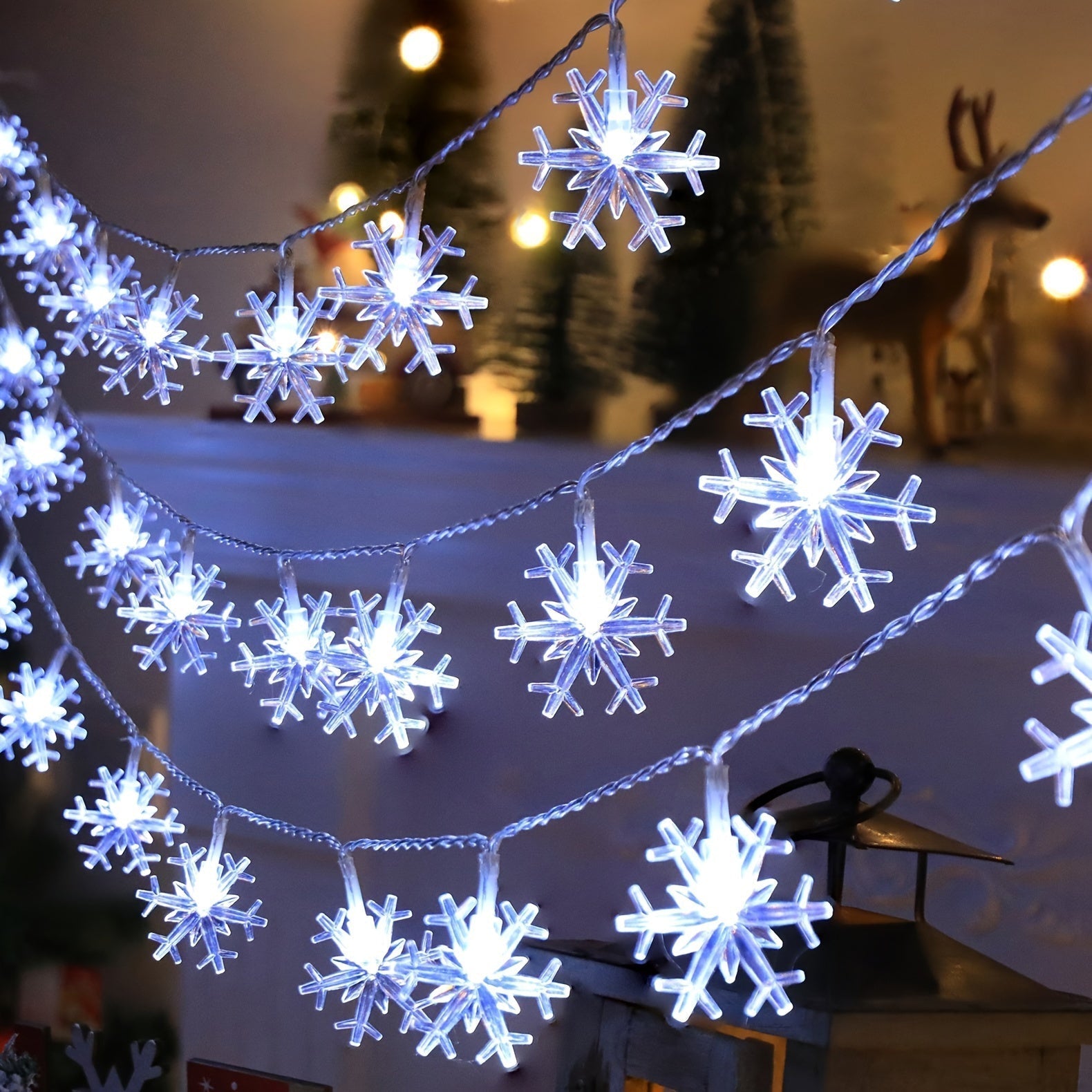 Luces de Cuerda con Forma de Copo de Nieve, Funcionan con Pilas, para Interiores, Fiestas, Bodas y Decoraciones Navideñas, Luces de Hadas para Sala de Estar, Pasillo, Dormitorio, Barandilla de Escalera, Árbol de Navidad, Fiesta de Año Nuevo, Bodas, Decor