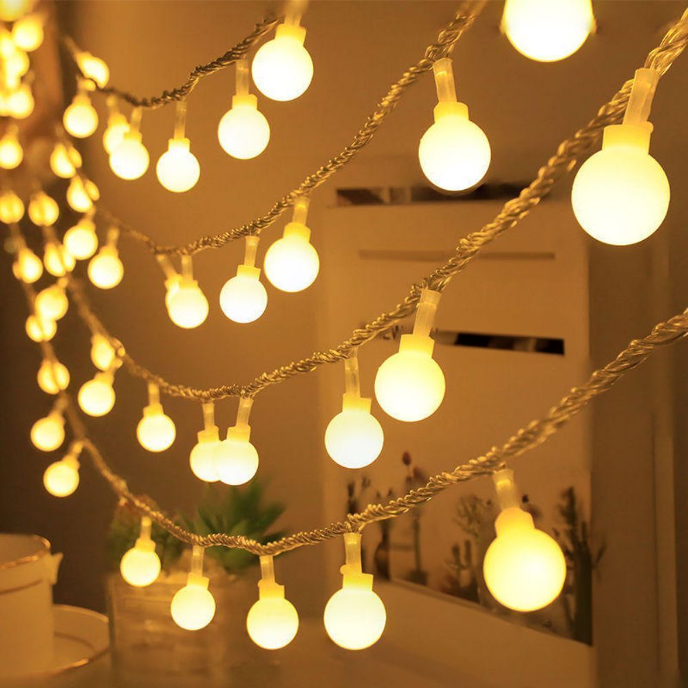 Luces de Cadena Esféricas Versátiles a Pilas - Blanco Cálido/Multicolor, Perfectas para Navidad, Bodas y Decoraciones Festivas, Luces de Hadas LED Duraderas con Encendido/Apagado para Interruptor (Pilas No Incluidas), Luces de Cadena Esféricas, Luces de