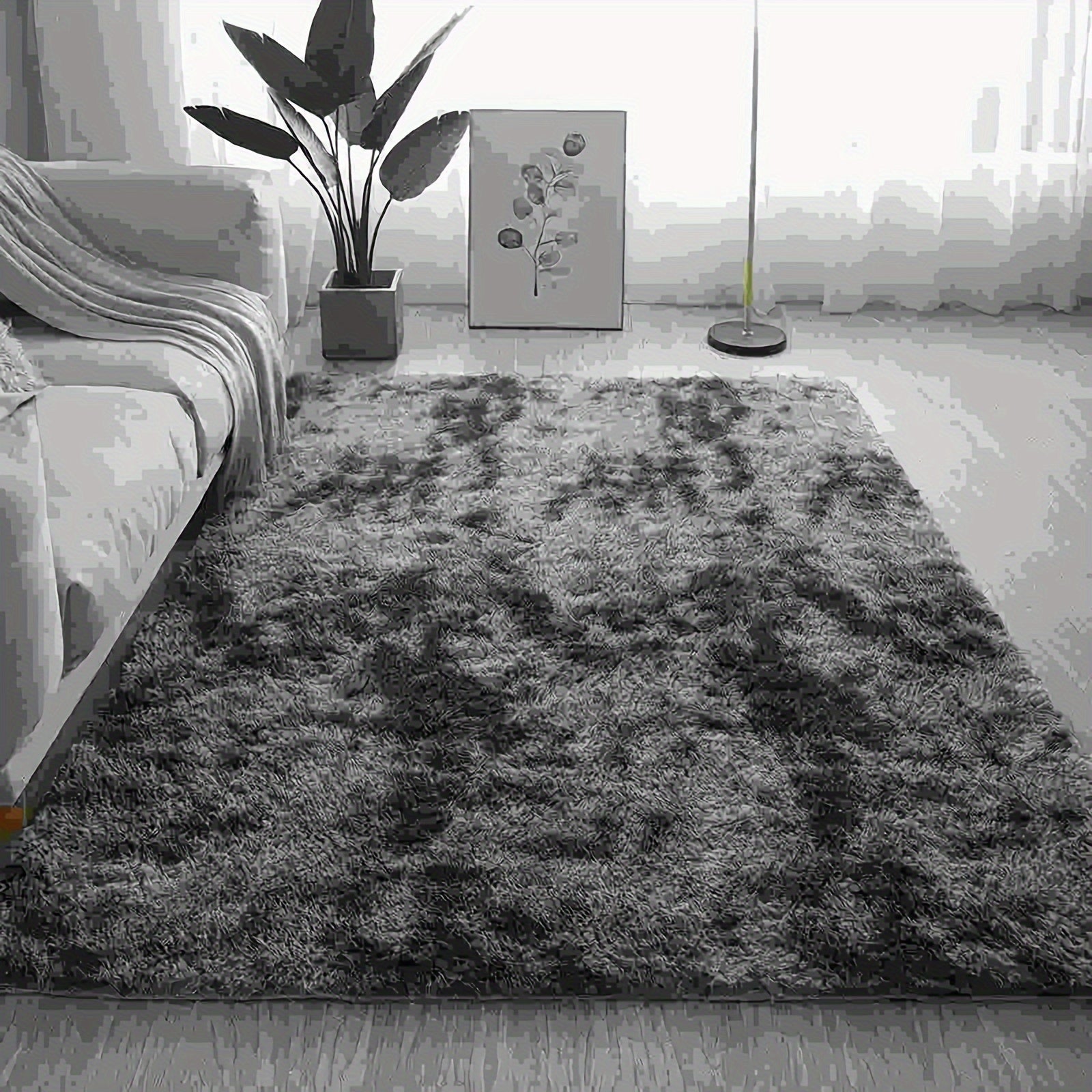 1pc Alfombra de Felpa Suave para Dormitorio, Alfombra de Poliéster Antideslizante, Estera Rectangular Negra para Sala de Estar, Decoración Festiva de Interior, Solo Limpieza en Seco