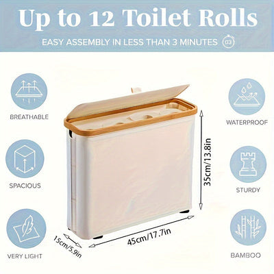 Soporte de Papel Higiénico de Bambú con Tapa - Organizador Moderno para Baño, Cesta de Almacenamiento Cerrada para Pañuelos y Accesorios