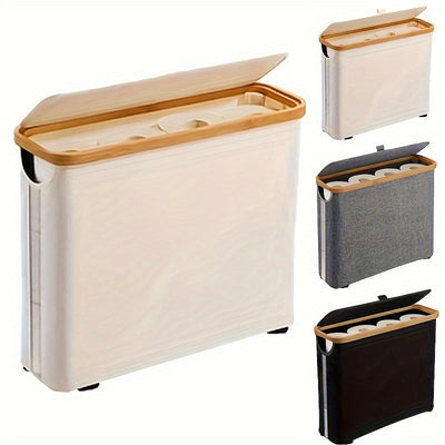 Soporte de Papel Higiénico de Bambú con Tapa - Organizador Moderno para Baño, Cesta de Almacenamiento Cerrada para Pañuelos y Accesorios