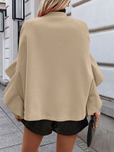 Clasi 1 pieza abrigo elegante de lana con un solo abotonadura, bajo con volantes y unicolor para mujer, otono/invierno
