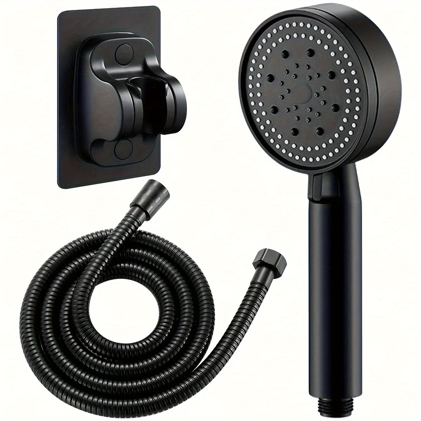 Cabezal de ducha de mano de alta presión con soporte y manguera - 5 modos de flujo de agua ajustables, accesorio redondo de plástico para baño