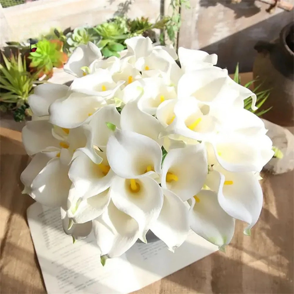 20 piezas de ramo de calas artificiales - Flores blancas de plástico realistas para bodas, Día de San Valentín, Día de la Madre, Semana Santa y decoración del hogar, accesorios para ramos