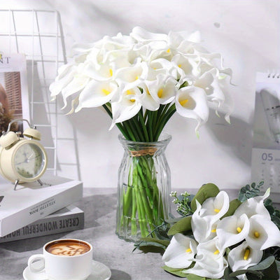 20 piezas de ramo de calas artificiales - Flores blancas de plástico realistas para bodas, Día de San Valentín, Día de la Madre, Semana Santa y decoración del hogar, accesorios para ramos