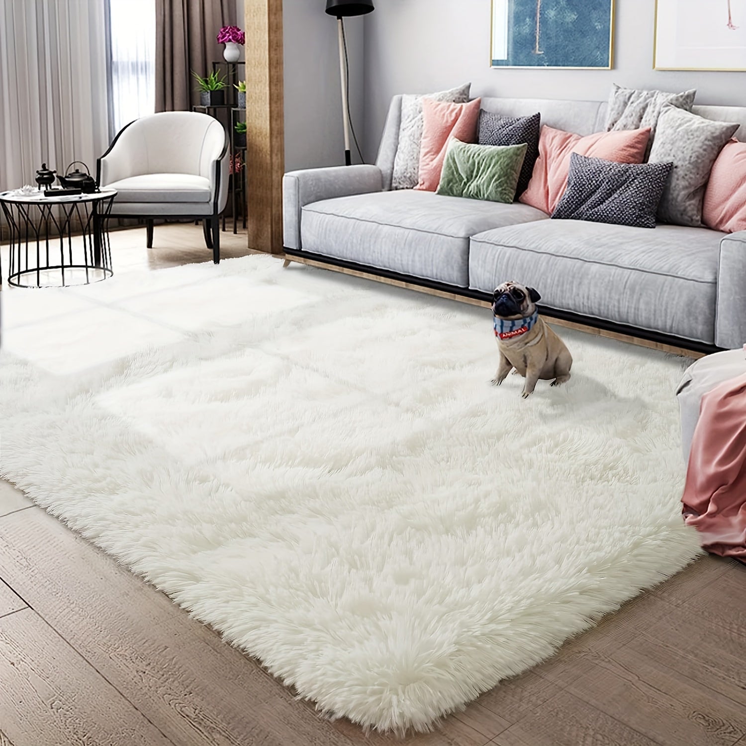 Alfombra suave y esponjosa de 1 pieza, adecuada para sala de estar, dormitorio, estudio o habitación de maquillaje, felpa suave antideslizante, alfombra junto a la cama o pasillo, lujoso y encantador estilo nórdico antideslizante, ideal para decoración d