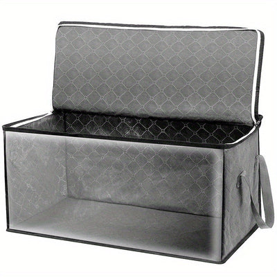 Cajas de almacenamiento plegables de gran capacidad de 54L, gris, rectangulares, estilo contemporáneo, tela duradera, ventana transparente, asas resistentes, multiusos para armario, dormitorio, organización del hogar, ropa, ropa de cama, almohadas, peluc