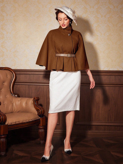 Vintamour abrigo capa elegante con cuello de pie de unicolor para mujer, para otono/invierno