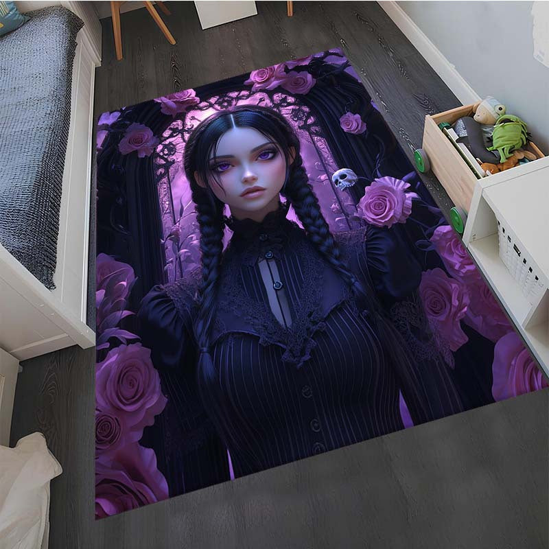 Alfombra de Área con Estampado de Calavera y Rosa Chic - Antideslizante, Perfecta para Silla de Oficina, Estera de Yoga, Dormitorio, Sala de Estar, Decoración de Dormitorio - Alfombra de Poliéster Rectangular