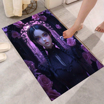 Alfombra de Área con Estampado de Calavera y Rosa Chic - Antideslizante, Perfecta para Silla de Oficina, Estera de Yoga, Dormitorio, Sala de Estar, Decoración de Dormitorio - Alfombra de Poliéster Rectangular
