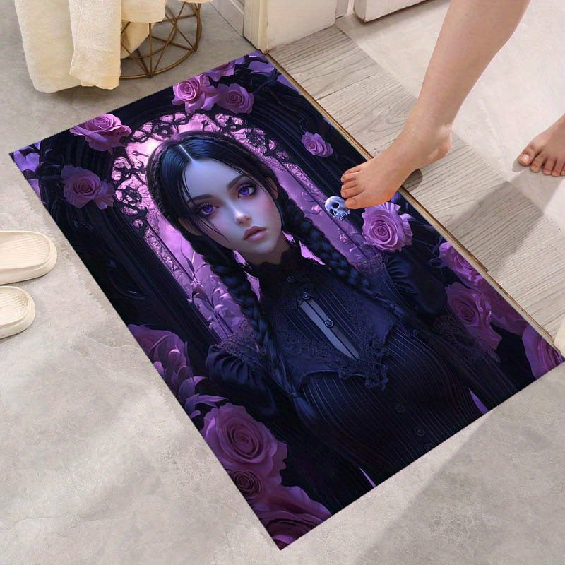Alfombra de Área con Estampado de Calavera y Rosa Chic - Antideslizante, Perfecta para Silla de Oficina, Estera de Yoga, Dormitorio, Sala de Estar, Decoración de Dormitorio - Alfombra de Poliéster Rectangular