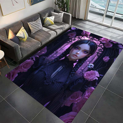 Alfombra de Área con Estampado de Calavera y Rosa Chic - Antideslizante, Perfecta para Silla de Oficina, Estera de Yoga, Dormitorio, Sala de Estar, Decoración de Dormitorio - Alfombra de Poliéster Rectangular