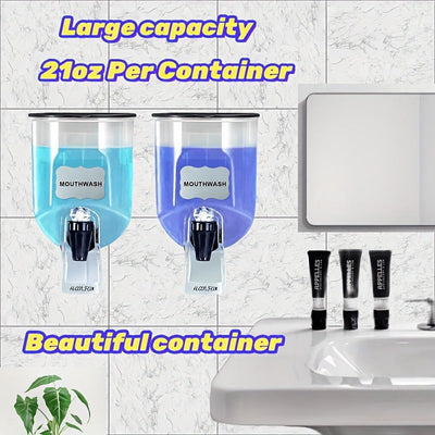 1/2 pzs Dispensador de Enjuague Bucal Duradero Montado en la Pared, Contenedor de Plástico de 21 oz, No Se Necesita Electricidad, Accesorio de Almacenamiento y Organizador de Baño